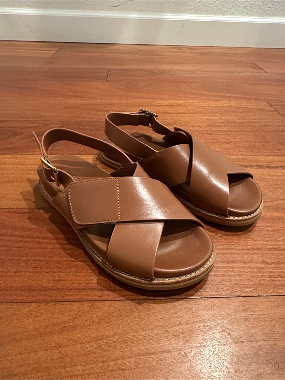 Bared Footwear Tan Leather Cross-Strap Slingback Sandals